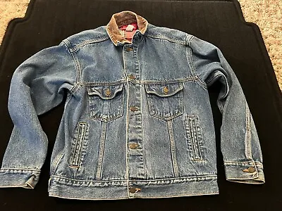 Vintage 90's Marlboro Country Store Leather Collar Denim Trucker Jacket Medium • $31.49