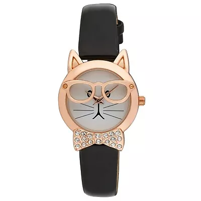 Vernier New Women's 'Cat In Glasses And Bowtie' Leather Watch With Gift Box • $29.74