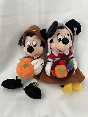 Disney Mickey+Minnie Mouse Thanksgiving Pilgrim Bean Bag Plush 10” Rare&RETIRED • $45