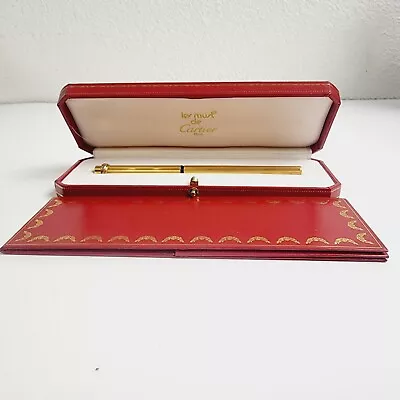 Vintage Les Must De Cartier Gold-Toned Rectangular Trinity Ball Point Pen W/ Box • $419.99