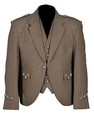 £89.99 • Buy Brown Scottish Tweed Argyle Kilt Jacket With 5 Button Vest
