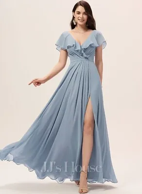 JJS House A-line V-Neck Floor-Length Chiffon Bridesmaid Dress Size 10 • £65