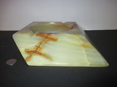 Vintage Marble Ashtray Onyx Alabaster- Heavy Square (with Steep Angles) 8  X 8   • $30