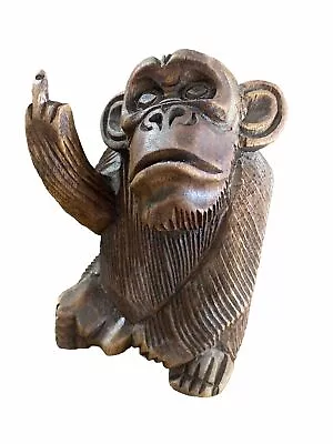 Monkey With Finger  Hand Carved Wood Nautical Tropical Decor Tiki Bar • $25