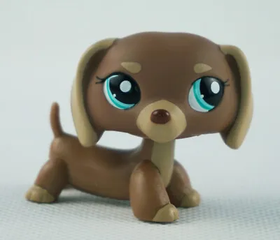 Littlest Pet Shop Green Eyes New Cute Puppy Dachshund Dog Mocha Brown LPS #1751 • £10.99