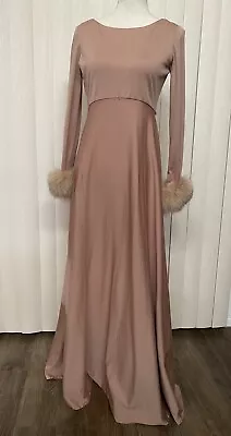 Vintage Victoria Royal Ltd 60s Brown Long Sleeve Fur Cuffed Maxi Dress Gown Sz12 • $124.99