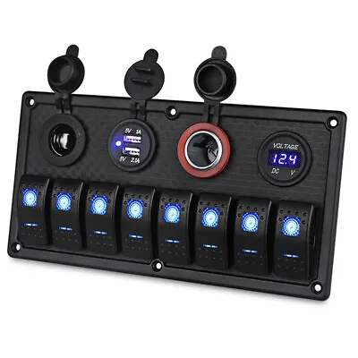 $56.98 • Buy Blue 8 Gang Toggle Rocker Switch Panel RV Truck Marine Boat Circuit Breaker 12V