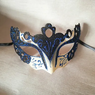 Venetian Masquerade Party Mask Cream Black Blue Costume Ball New Year • £5.95