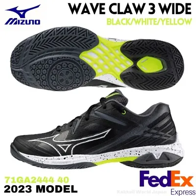 Mizuno Badminton Shoes WAVE CLAW 3 WIDE Black/White/Yellow 71GA2444 40 NEW! • $150.50
