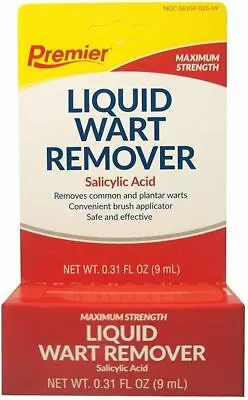 Premier Liquid Wart Remover W/ Salicylic Acid & Maximum Strength 0.31 Ounce 8/25 • $8.95