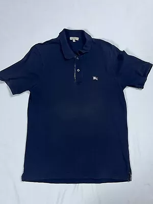 BURBERRY LONDON Men's M Navy Blue Logo Polo Shirt Nova Check Collar Classic Fit • $40