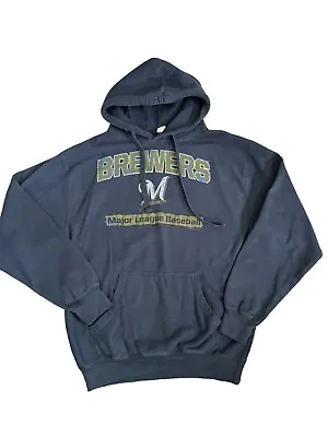 Men's Medium Milwaukee Brewers Blue Hooded Sweatshirt Hoodie • $14.55