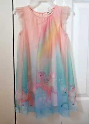 H&M Girls Unicorn With Sparkles Summer Dress Size 6-7Y • $8.99