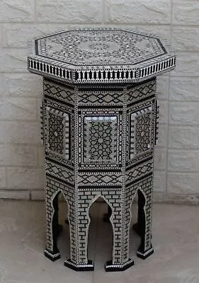 Egyptian Moroccan 23  Height Mother Of Pearl Inlay Wood Coffee Side End Table • $383.90