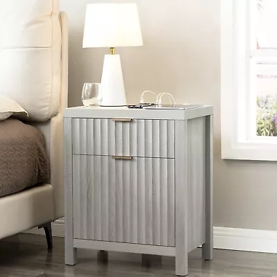 Nightstand Set Of 2 With Charging Station White Oak • $93.49