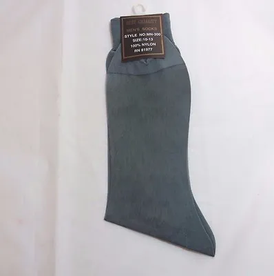 Mens SHEER Dress Socks 100% Nylon Mid Calf Gray Grey Size 10-13  Thin SILKY FEEL • $11.12