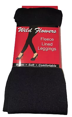 New Wild Flowers Fleece Lined Leggings Black Size Medium Knee High Sock • $11