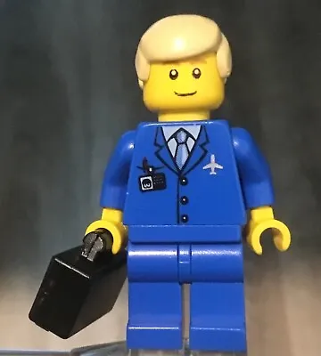 LEGO Minifig Airline Pilot Blue Suit With Black Suitcase / Briefcase Blond Hair • $12.82