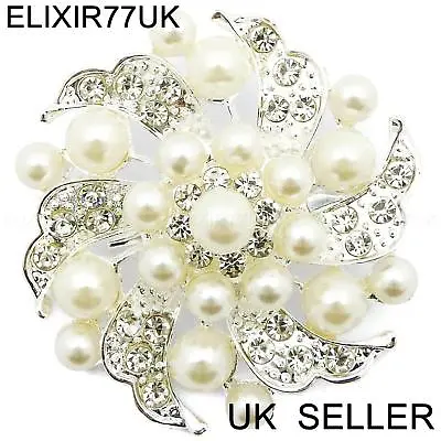 £3.99 • Buy New Large Silver Diamante Pearl Brooch Pins Bouquet Lot Wedding Dress Bow Bridal