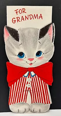 Vintage Die Cut Birthday Card  1960's Kitten Cat Happy Birthday Grandma • $6.97