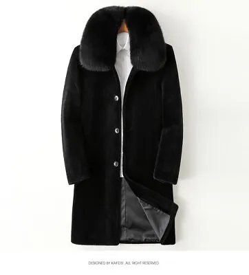 Fur One-piece Genuine Leather Jacket Men's Sheep Sheared Coat Mid-length Fox Fur • $308.56