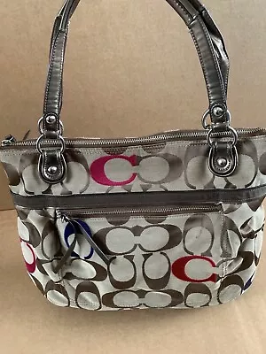 COACH Poppy Khaki/Multi Embroidery Signature Glam Tote Shoulder Bag (C5) • $77