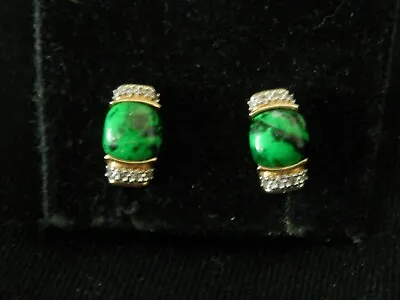 Beautiful 14K Yellow Gold Mexico Malachite Stud Earrings #467 • $150