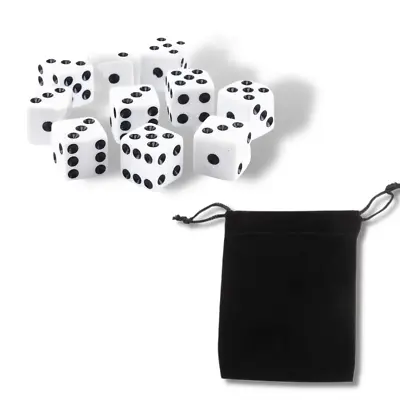Set Of 10 Six Sided Square Opaque 16mm D6 Dice - White With Black Pip Die • $6.95