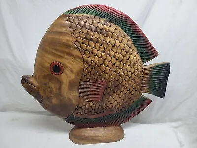 TIKI BAR FISH Vtg Wood Carved Statue Tropical Sculpture Hawaiian Art Sarreid  • $180.03
