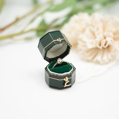 Luxury Antique Style Mini Octagon Shape Green Single Ring Box Velvet • $28