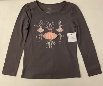 Girl's Longsleeve T-shirt MAGGIE&ZOE 3-4yrs Taupe/Grey + 3 Pink Ballerinas  BNWT • £3.50