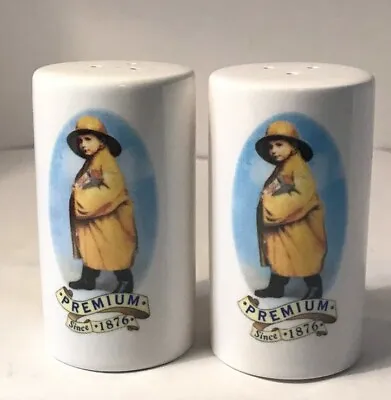  Morton Salt Boy In Rain Coat Salt And Pepper Shakers Premium Since 1876 • $10