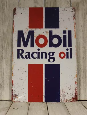 Mobil Racing Motor Oil Gas Station Tin Sign Vintage Rustic Style Mechanic Garage • $10.97