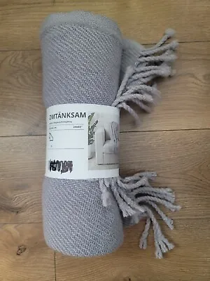 $39.99 • Buy Ikea Omtanksam Throw Shawl Blanket 24x63 100% Wool Gray Fringe Soft Cozy Natural