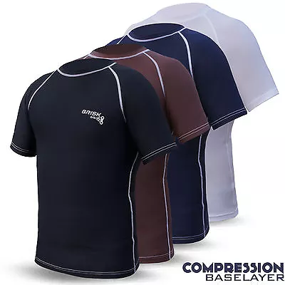 Mens Compression Armour Thermal Base Layer Top Half Sleeve Gym Sports Shirt • £7.49