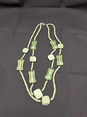 Vintage Retro Boho  Lime Green Bead Necklace 1960s • $12