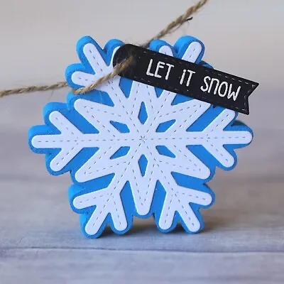 Christmas Standing Snowflake Let It Snow Decoration Hand Made 3 Inch • £4.49