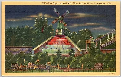 Vtg The Rapids At Old Mill Idora Park At Night Youngstown Ohio Postcard • $11.97