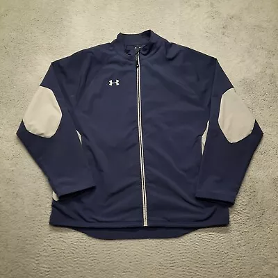 Under Armour Jacket Men XL Navy Blue Grey Full Zip Windbreaker Lined Storm Proof • $33.95