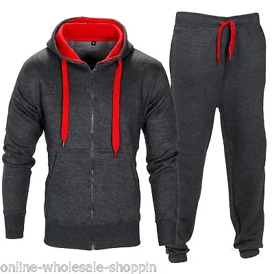 Mens Tracksuit Set Fleece Hoodie Top & Bottoms Joggers Contrast Gym Jogging Pair • $57.53