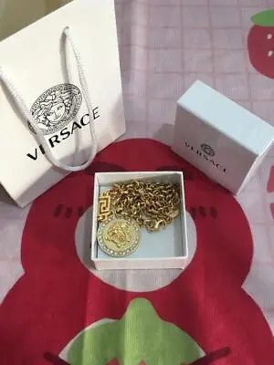 Versace Necklace Gold Coin Pendant Beauty W/Box Paper Bag Unisex Accessorie Auth • $282.80