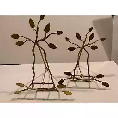 2 Gold Tone Metal Easel Style Plate Or Photo Holders With Leaves Fall Brass • $19
