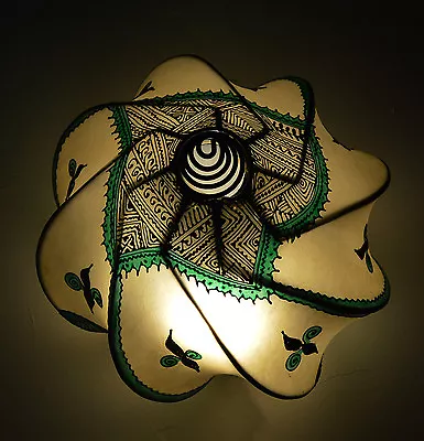 Moroccan Henna Ceiling Light Fixture Goat Skin Fancy Handmade Decor Beige/Green • $65