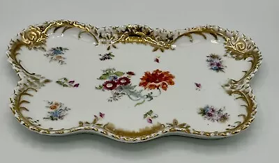 Vintage Victoria Carlsbad Austria Butterfly Serving/ Vanity Plate Flowers Gold • $28.50