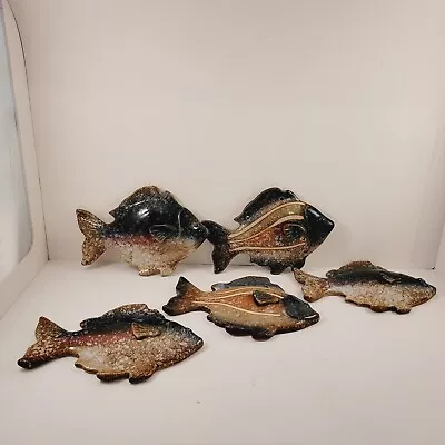 Vintage Sets Of 3 Fish And 2 Fish Ceramic Wall Decor 1980s • $29.17