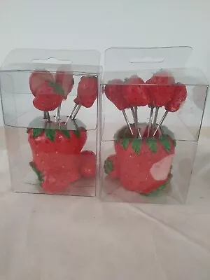 Cocktail Martini Olive Fork  Pick Strawberry Theme Set Of 6 In A Box (set Of 2) • $29.99