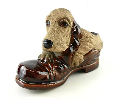 Vtg Royal Haeger Pottery HOUND DOG SHOE CO. PLANTER Sand & Brown Glaze 7.5  T149 • $34.95
