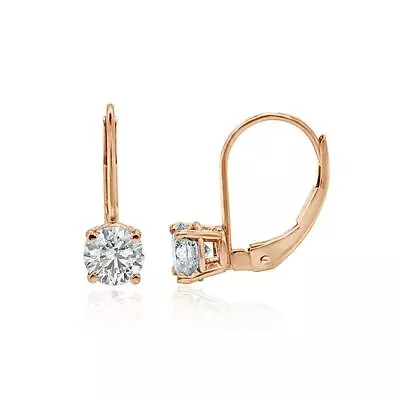 14K Rose Gold Leverback Solitaire Stud Earrings Natural Diamond I1 G 0.90 Carat • $1629.99