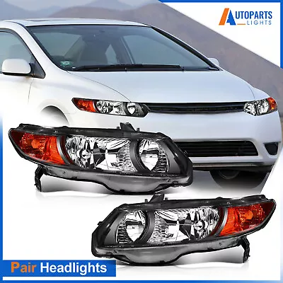 For 2006-2011 Honda Civic Coupe 2-Door Black Housing Pair Headlight Assembly • $84.83