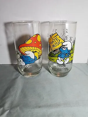 2 Vintage 1982 Smurf Drinking Glasses Lazy & Grouchy • $9